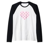 Bonito patrón decorativo de corazones rosa claro gráfico minimalista Camiseta Manga Raglan
