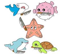 Bonito pin de solapa esmaltado de animales marinos, cuchillo, pez, tortuga, broches, insignia, caricatura, vida marina, esmaltado, juego de pines de solapa lindo animal marino con cuchillo, broches