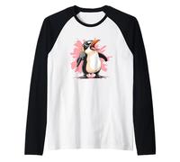 Bonito pingüino con micrófono para los Amantes del Canto y el Karaoke Camiseta Manga Raglan