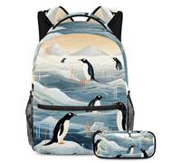Bonito pingüino que eleva tu experiencia escolar, toma esta mochila con estuche para lápices para niños, niñas, adolescentes, Multicolor#05, B：29.4x20x40cm P：19x7.5x3.8cm, Mochilas Daypack
