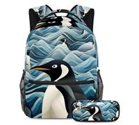 Bonito pingüino que eleva tu experiencia escolar, toma esta mochila con estuche para lápices para niños, niñas, adolescentes, Multicolor#04, B：29.4x20x40cm P：19x7.5x3.8cm, Mochilas Daypack