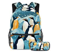 Bonito pingüino que eleva tu experiencia escolar, toma esta mochila con estuche para lápices para niños, niñas, adolescentes, Multicolor#02, B：29.4x20x40cm P：19x7.5x3.8cm, Mochilas Daypack