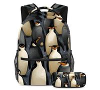 Bonito pingüino que eleva tu experiencia escolar, toma esta mochila con estuche para lápices para niños, niñas, adolescentes, Multicolor#01, B：29.4x20x40cm P：19x7.5x3.8cm, Mochilas Daypack
