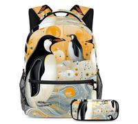 Bonito pingüino que eleva tu experiencia escolar, toma esta mochila con estuche para lápices para niños, niñas, adolescentes, Multicolor#03, B：29.4x20x40cm P：19x7.5x3.8cm, Mochilas Daypack