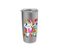 Bonito poni de fantasía para niños Dabbing Unicorn Rainbow Hearts Vaso térmico de acero inoxidable de doble pared