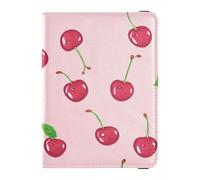 Bonito portadocumentos de piel con patrón de cereza, portatarjetas de vacunación, bonito libro de pasaporte, ultra delgado, Bonito patrón de cereza., 1 size