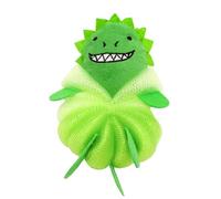 Bonito puf de malla con diseño de dibujos animados coloridos de lufa de 7 x 4 pulgadas, baño de ducha, esponja para el cuerpo, bola de lavado para niños pequeños y adultos de Awesome Aquatic (dinosaurio verde)