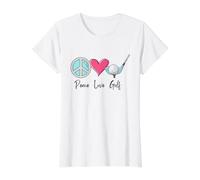 Bonito Regalo de Golfista para Mujer, Divertido Golf de Paz y Amor Camiseta gráfica económica, Mujer, Blanco, L