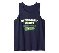 Bonito Regalo Divertido para yoguis con Texto en inglés My Yoga Mat Knows All My Secrets Camiseta sin Mangas