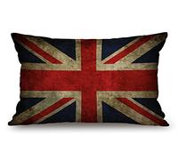 Bonito Regalo Vintage con Bandera británica en la Cintura de algodón Lumbar y Lino, Funda de cojín para sofá, decoración Rectangular de 12 x 20 Pulgadas