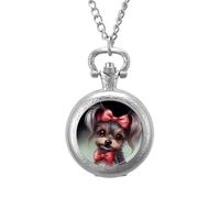 Bonito reloj de bolsillo estilo Yorkie Dog Vintage con colgante de aleación, collar de regalo para hombres y mujeres, Estilo plateado, talla única