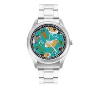 Bonito reloj de pulsera de cuarzo de aleación de acero inoxidable para hombre con diseño de conejillo de indias de dibujos animados