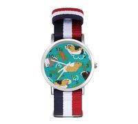 Bonito reloj deportivo de conejillo de indias de dibujos animados para hombres y mujeres, reloj de pulsera analógico de cuarzo con correa de nailon