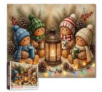 Bonito rompecabezas de amigos de jengibre para adultos, 1000 piezas, rompecabezas de Navidad con linterna de cacao caliente y piñas, obra de arte rústica de cocina de vacaciones, juego de cerebro de