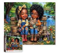 Bonito rompecabezas de amistad de 1000 piezas para adultos, dulces africanas negras con gatitos, adorables mejores amigos, naturaleza, río, rompecabezas colorido de jardín, arte relajante, regalo para