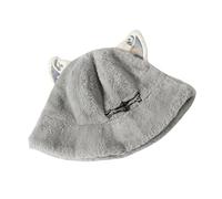 Bonito sombrero de pescador de felpa gruesa de dibujos animados para uso diario, cálido, para ir de compras, caminar, senderismo, camping, gris, Talla única