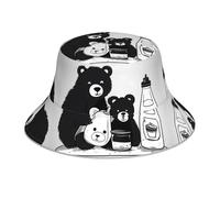 Bonito sombrero de pescador reflectante con estampado de oso de botella de leche, sombrero de playa, plegable y adecuado para viajes, camping y pesca. Negro