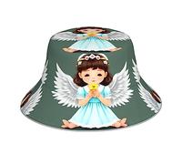 Bonito sombrero de verano con estampado de ángel, plegable, para senderismo, camping, pesca, color negro