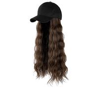 Bonito sombrero de visera con gorra ajustable, pelo rizado, peluca larga, B, Talla única