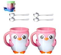 Bonito soporte de pinta de helado de pingüino, soporte para pinta de hielo de pingüino, impresión 3D, recipientes de pinta de helado con mango anticongelante y dos cucharas, regalo único para los