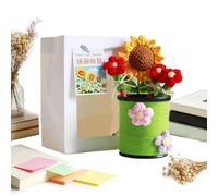 Bonito soporte para bolígrafos, decoración floral de ganchillo acabado con 3 lápices, decoración para el hogar, aula, dormitorio, profesor, estudiante, artista, recepcionista, secretaria, biblioteca