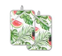 Bonito soporte para sartén caliente, rebanadas de sandía, palma tropical, resistente al calor, para decoración de mostrador, artículos de cocina, juego de 2