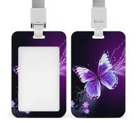 Bonito soporte vertical para tarjetas de identificación de mariposa morada, con cordón, resistente y resistente, soporte para tarjetas de identificación, impermeable, protector para enfermera, oficial