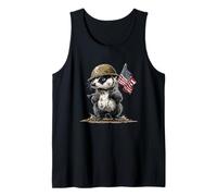 Bonito tejón patriótico con Casco de Estados Unidos para los Amantes del Campo de Batalla Camiseta sin Mangas