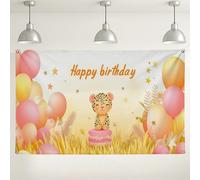 Bonito telón de fondo de globo de leopardo de feliz cumpleaños, decoraciones de fiesta coloridas, suministros de celebración para interiores y exteriores para niños, 71 x 43 pulgadas