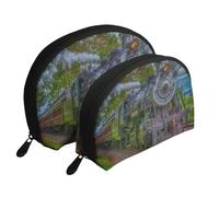 Bonito Tren de Vapor, Bolsa de Maquillaje de Concha, Monedero pequeño para Mujer, Bolsa de artículos de tocador, Bolsa de cosméticos, 2 Piezas