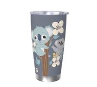 Bonito vaso colgante con tapa de koala, soporte térmico para coche, diseño de rama de flores, vaso aislado de acero inoxidable al vacío para bebidas frías y calientes