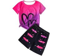 Bonito vestido de niña con estampado de corazones, manga larga para niñas pequeñas, cómodo vestido de punto con falda bonita para el día a día y la escuela, Rosa intenso., 3-4 años