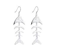 Bonitos aretes colgantes, aretes de plata simples con diseño de espina de pez, chapados en cobre y plata, joyería para mujer, Cobre, No es una piedra preciosa