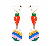 Bonitos aretes colgantes de conejo con forma de huevo de Pascua, zanahoria, aretes de Pascua, bonitos aretes de corazón brillante, talla única, Metal, Sin piedra preciosa
