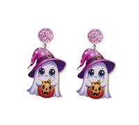 Bonitos aretes colgantes de fantasmas de Halloween hechos a mano de acrílico con lazo de calabaza para mujer, Halloween, vacaciones, fiesta, cosplay, joyería de regalo, Medio, Acrílico, Sin piedra