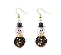 Bonitos aretes colgantes de muñeco de nieve de Navidad, joyería festiva con diamantes de imitación, 5,8 cm, gancho dorado de perlas de imitación para mujer, Medium, Metal, Circonia cúbica