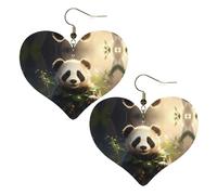 Bonitos aretes con estampado de plantas de panda elegantes en forma de corazón, accesorios ligeros para mujer, perfectos para fiestas y día de San Valentín.