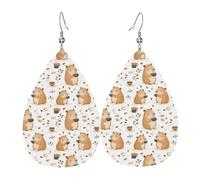 Bonitos aretes con estampado de té de conejillo de indias para mujer, aretes de cuero de lágrima de moda para mujer, joyería colorida y moderna