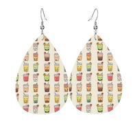 Bonitos aretes con estampado de té de frutas para mujer, aretes de cuero de lágrima de moda para mujer, joyería colorida y moderna