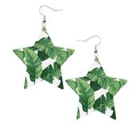 Bonitos aretes con forma de estrella con hojas de palma verde, aretes colgantes modernos, joyería de declaración para mujer para la oficina diaria