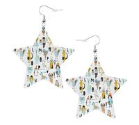 Bonitos aretes con forma de estrella del alfabeto de animales de dibujos animados, aretes colgantes modernos, joyería de declaración para mujer para la oficina diaria