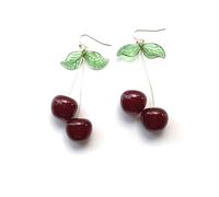 Bonitos aretes de cerezo para mujer, diseño de hojas de cereza, chapados en oro de 14 quilates, bonito regalo de joyería para amigas, Zinc, Resina