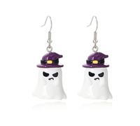 Bonitos aretes de fantasma para mujer, aretes de fantasma de Halloween, aretes de fantasmas blancos, aretes colgantes de disfraces de Halloween para mujer 2025, Zinc, Sin piedra preciosa