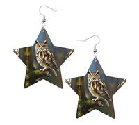 Bonitos aretes de fiesta de búhos de dibujos animados marrones para mujer, aretes colgantes de estrella brillante, joyería de gota de moda para salidas nocturnas, One Size, Cuero