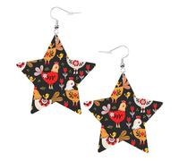Bonitos aretes de fiesta de gallo para mujer, aretes colgantes de estrella brillante, joyería de gota de moda para salir por la noche, One Size, Cuero