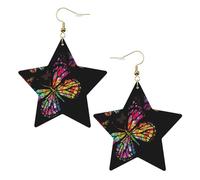 Bonitos aretes de fiesta de mariposa para mujer, aretes colgantes de estrella brillante, joyería de gota de moda para salir por la noche, One Size, Cuero