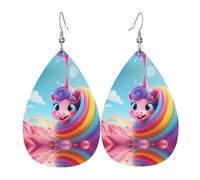 Bonitos aretes de lágrima con estampado de unicornio para mujer, aretes de citas temperamentales, regalo de cumpleaños para mejor amiga, talla única, Cuero sintético