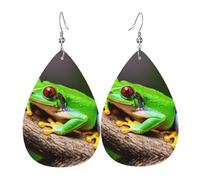Bonitos aretes de piel con diseño de lágrima de ojos rojos, diseño de ranas de árbol, accesorio colgante de gota de agua para fiestas de vacaciones