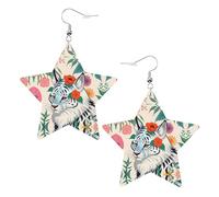 Bonitos aretes de piel con estampado de tigre blanco en forma de estrella, accesorios ligeros y elegantes para fiestas, bailes y la vida cotidiana.