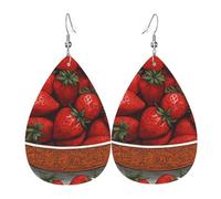 Bonitos aretes de piel con forma de lágrima de fresas, accesorios para mujer, aretes versátiles adecuados para viajes y viajes.